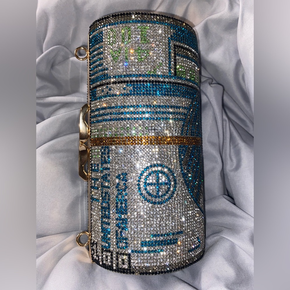 100 Dollar Rhinestone Roll Money Clutch !